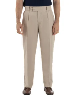 Pantaloni uomo viscosa baggy fondo ampio vita alta pinces beige GIOSAL-P6483A