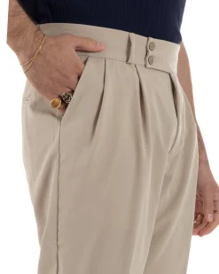 Pantaloni uomo viscosa baggy fondo ampio vita alta pinces beige GIOSAL-P6483A