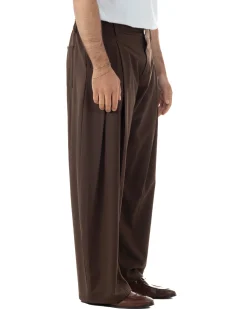 Pantaloni uomo viscosa baggy wide fit pinces estivo marrone GIOSAL-P6460A