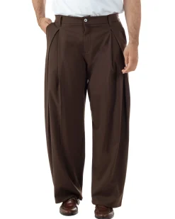 Pantaloni uomo viscosa baggy wide fit pinces estivo marrone GIOSAL-P6460A