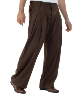 Pantaloni uomo viscosa baggy wide fit pinces estivo marrone GIOSAL-P6460A