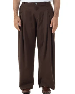 Pantaloni uomo viscosa baggy wide fit pinces estivo marrone GIOSAL-P6460A