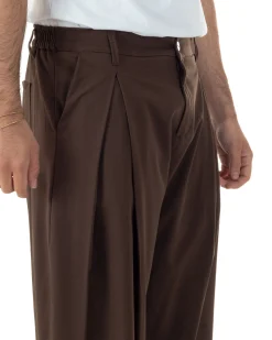 Pantaloni uomo viscosa baggy wide fit pinces estivo marrone GIOSAL-P6460A