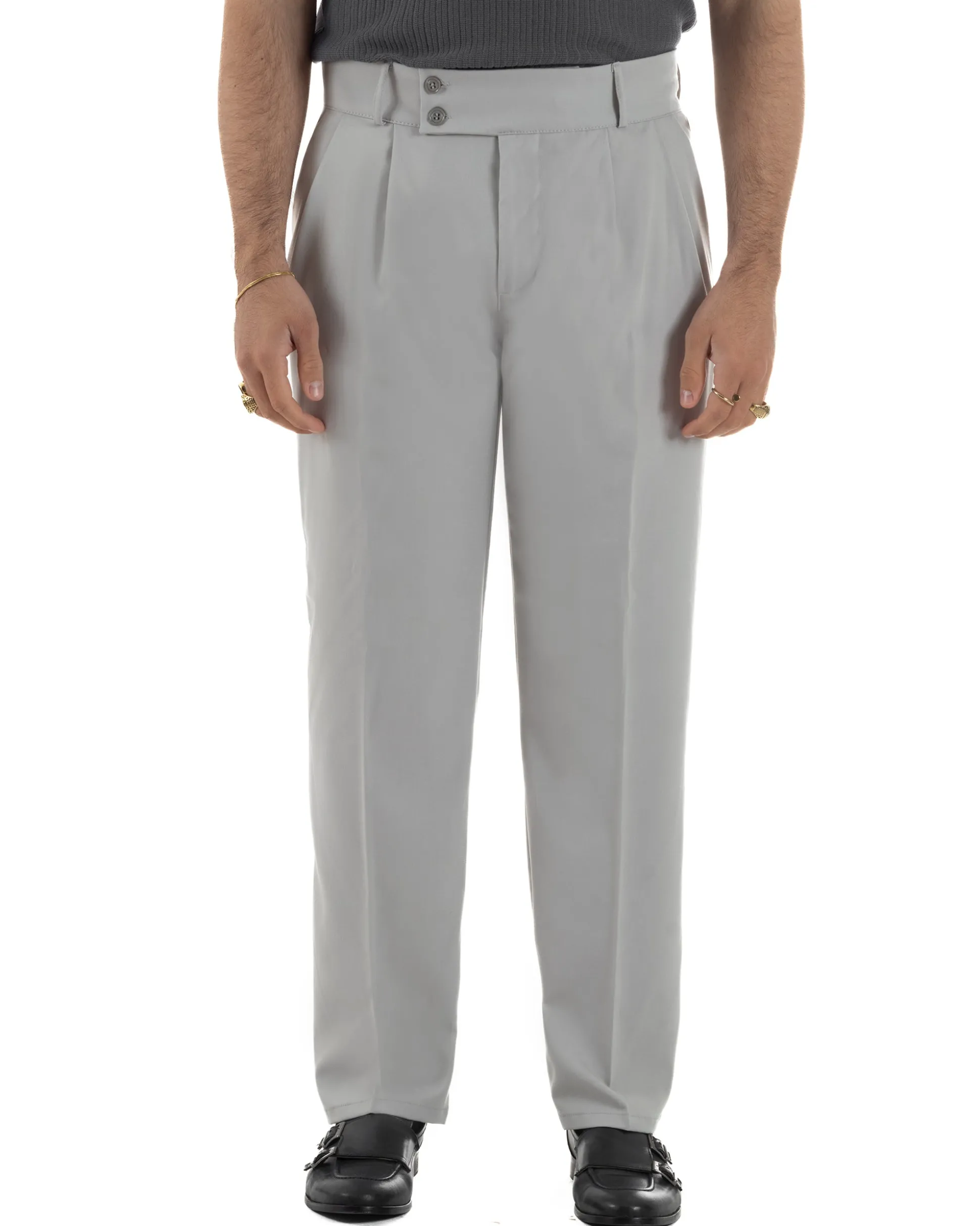 Pantaloni uomo viscosa baggy fondo ampio vita alta pinces grigio GIOSAL-P6482A