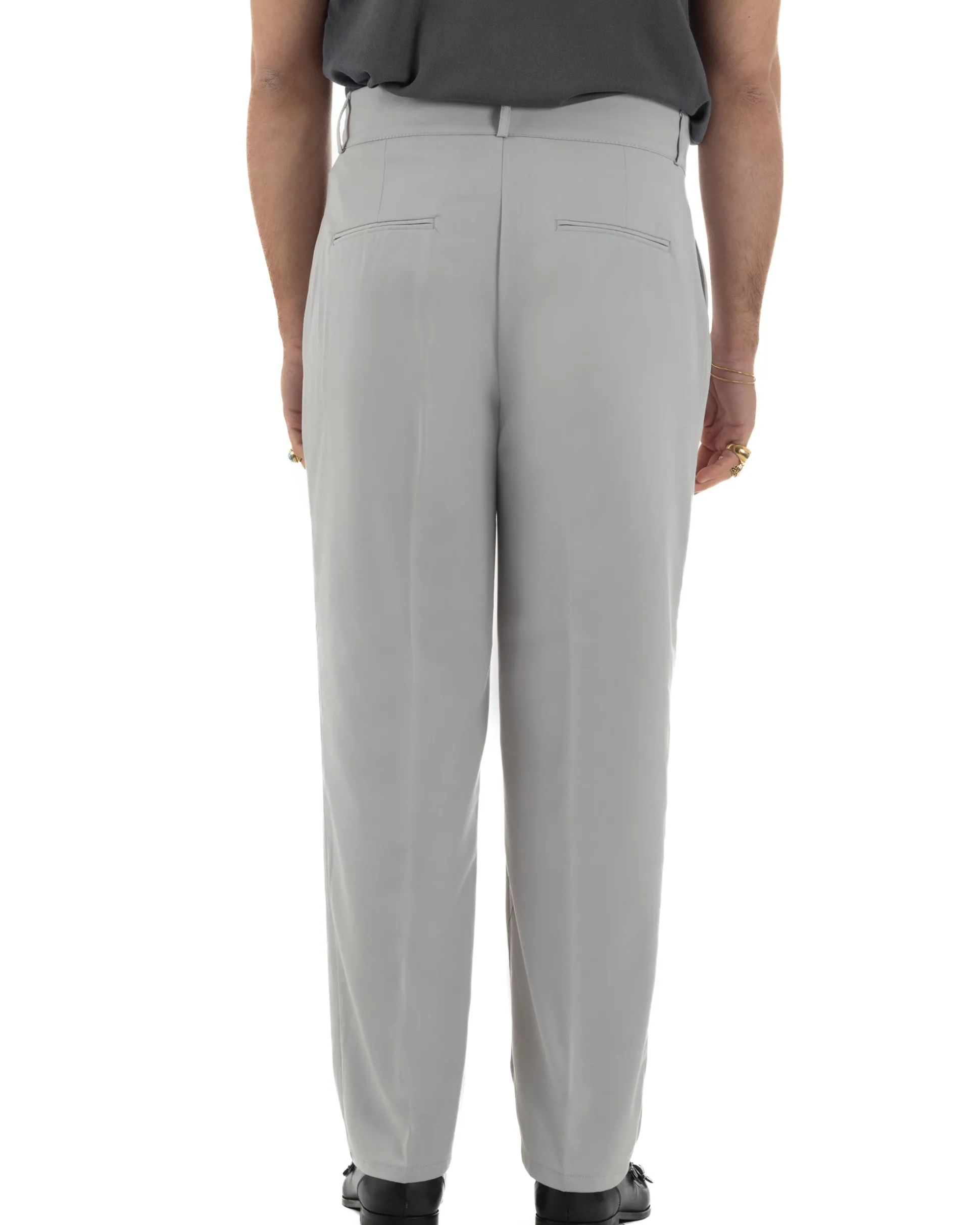 Pantaloni uomo viscosa baggy fondo ampio vita alta pinces grigio GIOSAL-P6482A