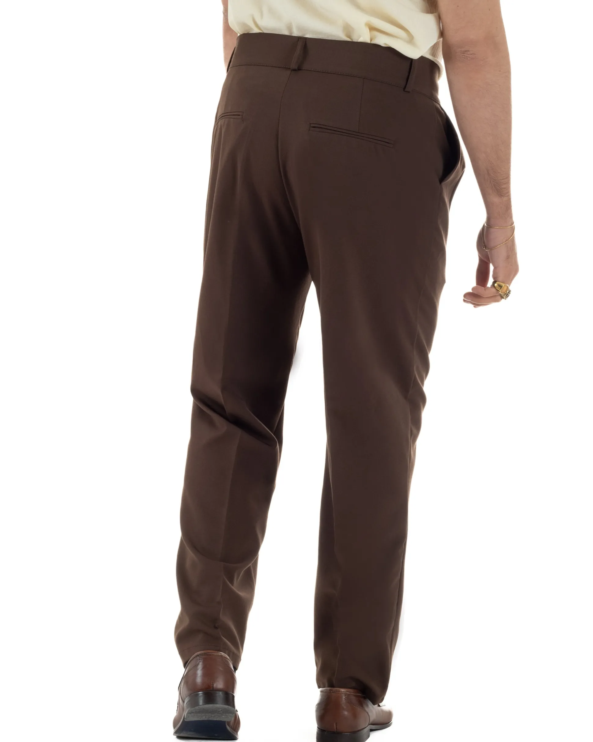 Pantaloni uomo viscosa baggy fondo ampio vita alta pinces marrone GIOSAL-P6481A