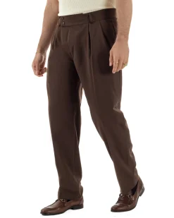 Pantaloni uomo viscosa baggy fondo ampio vita alta pinces marrone GIOSAL-P6481A