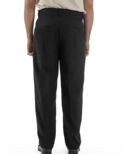 Pantaloni uomo viscosa baggy fondo ampio vita alta pinces nero GIOSAL-P6480A