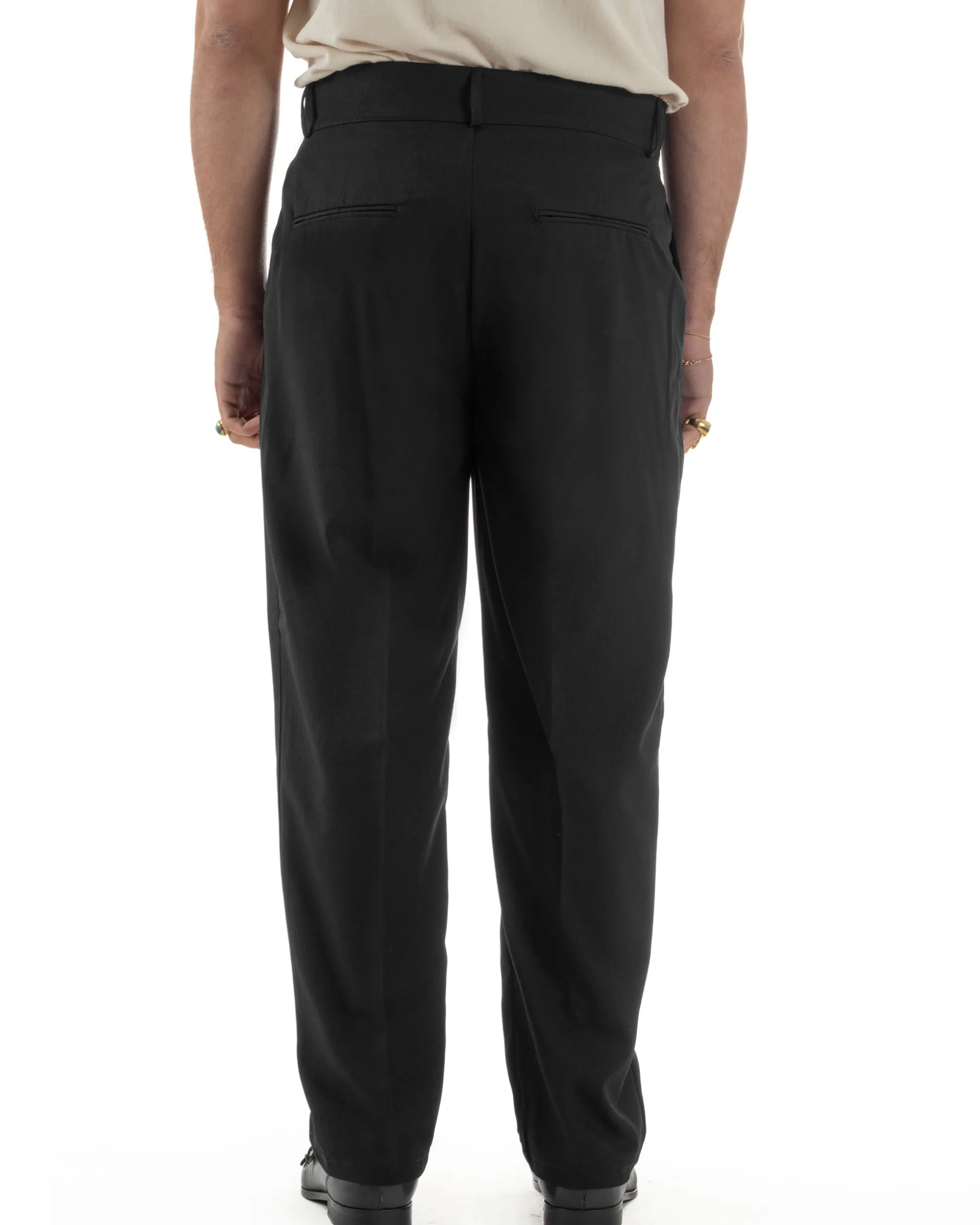 Pantaloni uomo viscosa baggy fondo ampio vita alta pinces nero GIOSAL-P6480A