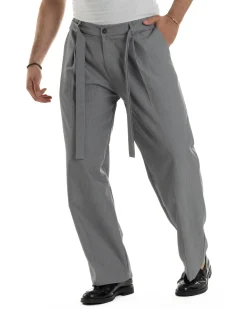 Pantaloni Uomo Viscosa Baggy Fondo Ampio Fusciacca Grigio GIOSAL-P6289A