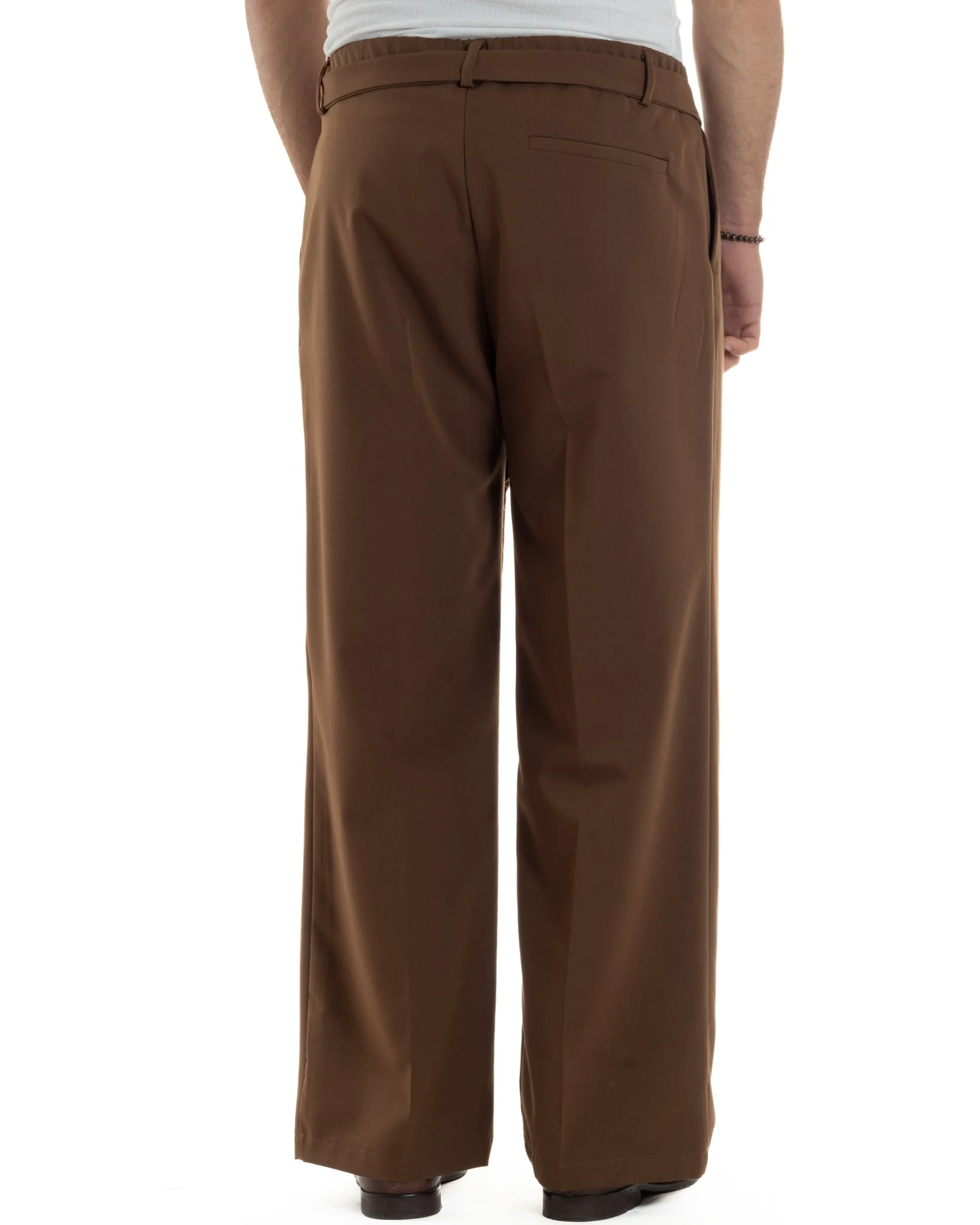 Pantaloni Uomo Viscosa Baggy Fondo Ampio Fusciacca Marrone GIOSAL-P6288A