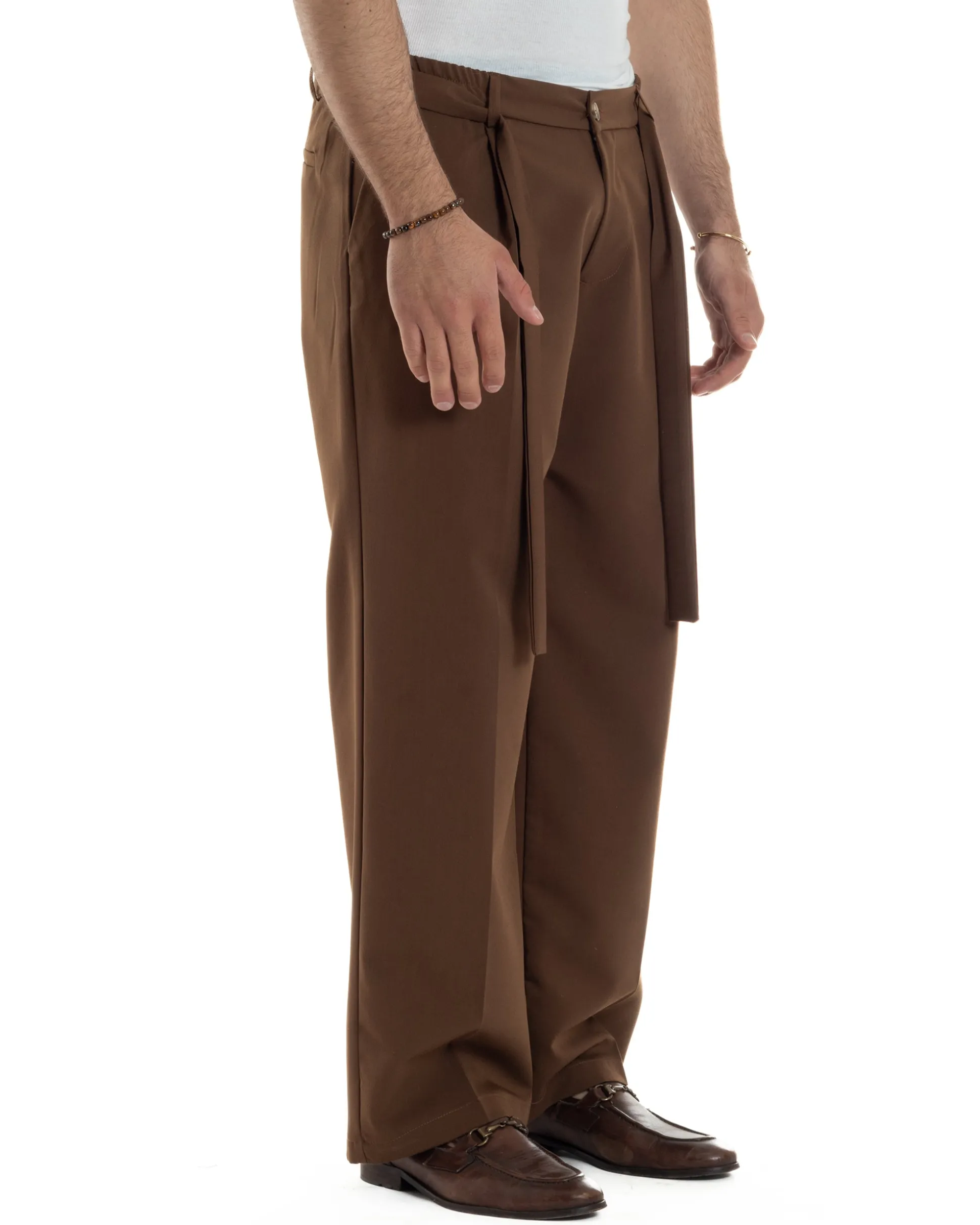 Pantaloni Uomo Viscosa Baggy Fondo Ampio Fusciacca Marrone GIOSAL-P6288A
