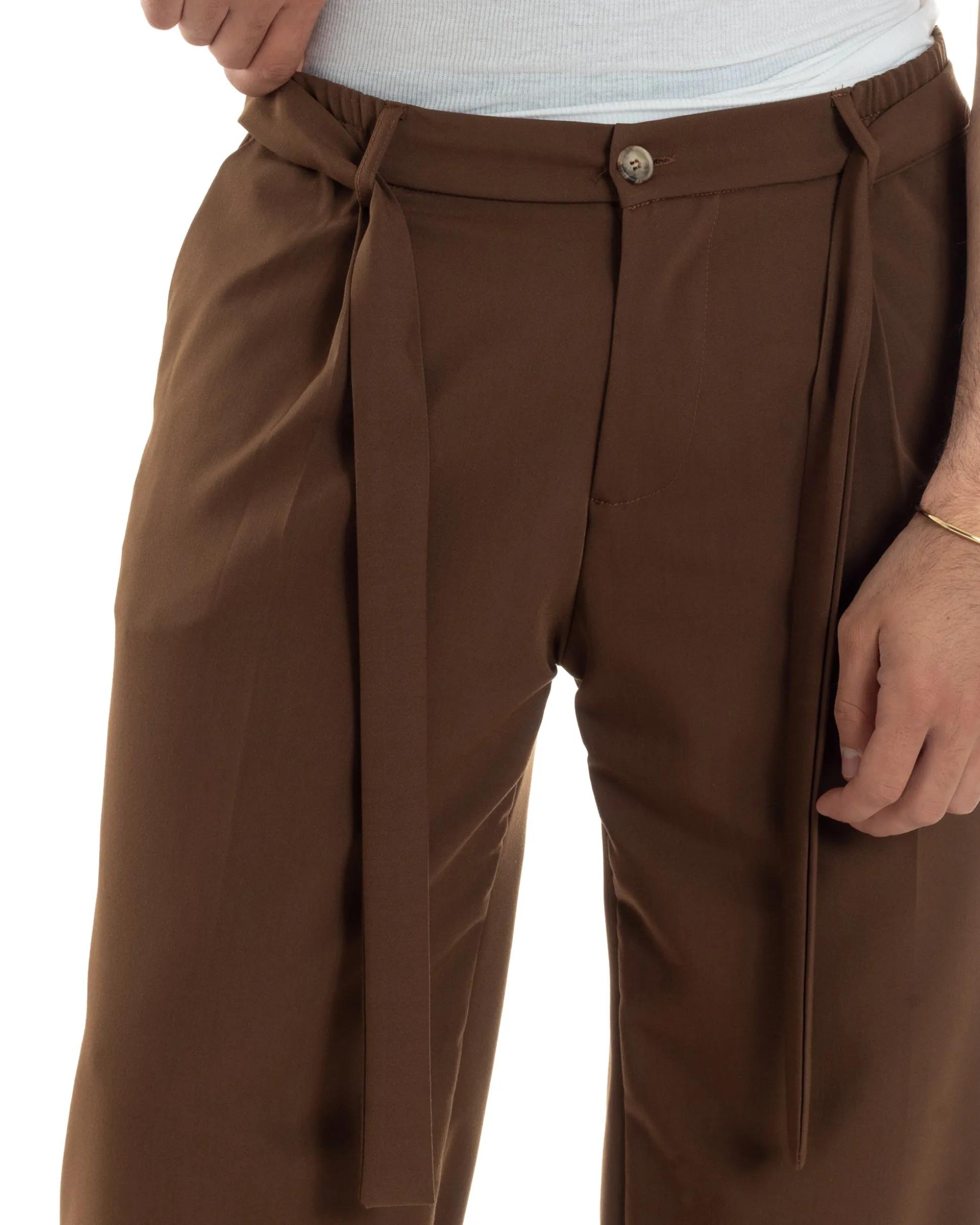 Pantaloni Uomo Viscosa Baggy Fondo Ampio Fusciacca Marrone GIOSAL-P6288A