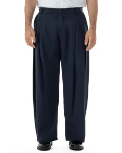Pantaloni uomo viscosa baggy wide fit pinces estivo blu GIOSAL-P6458A