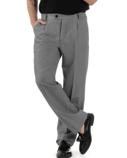 Pantaloni uomo viscosa baggy fondo ampio elastico sul retro abbottonatura allungata grigio GIOSAL-P6261A
