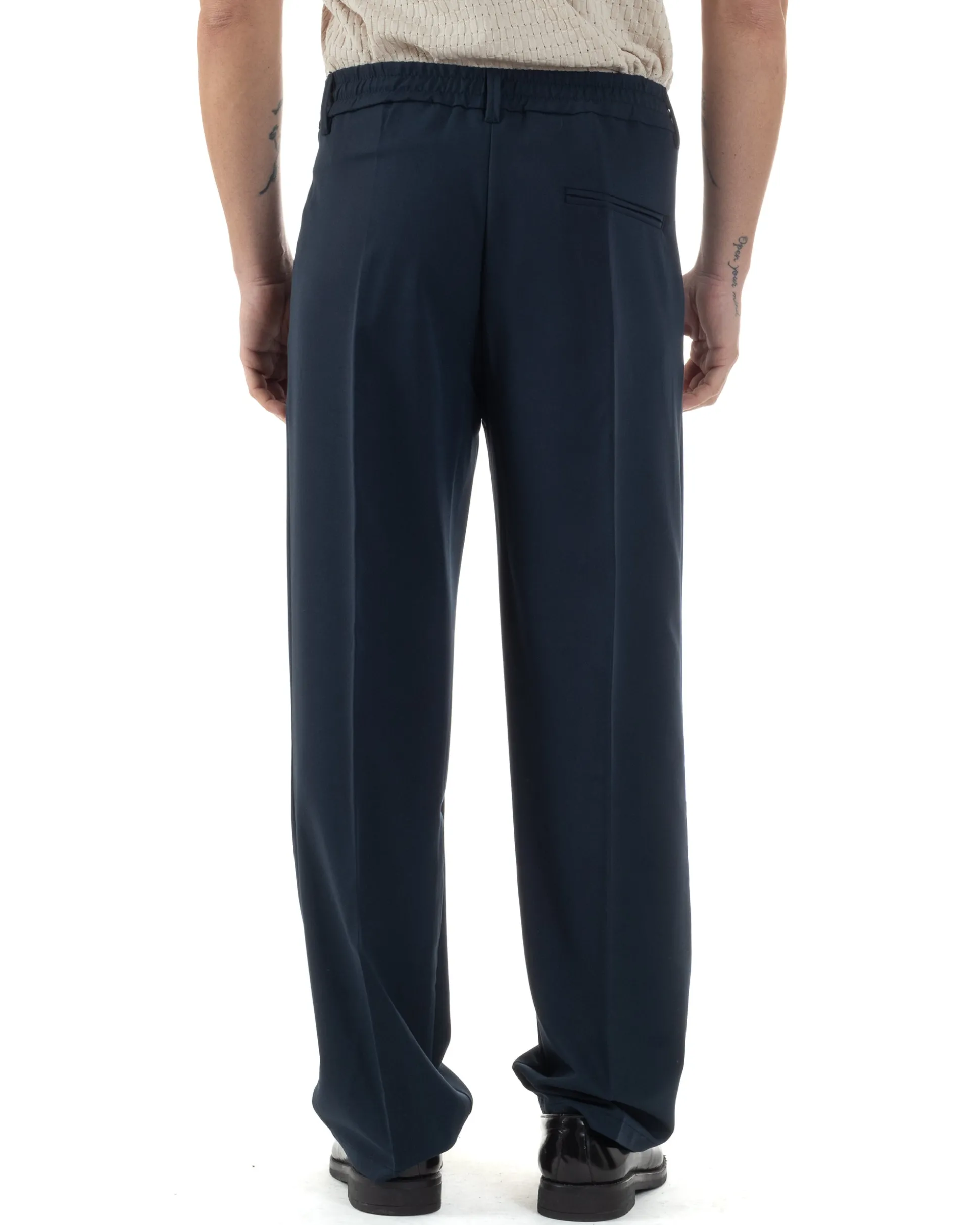 Pantaloni uomo viscosa baggy fondo ampio elastico sul retro abbottonatura allungata blu GIOSAL-P6260A