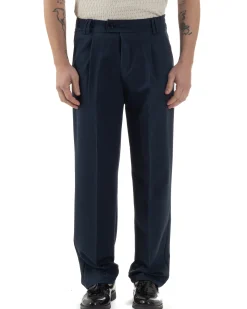 Pantaloni uomo viscosa baggy fondo ampio elastico sul retro abbottonatura allungata blu GIOSAL-P6260A