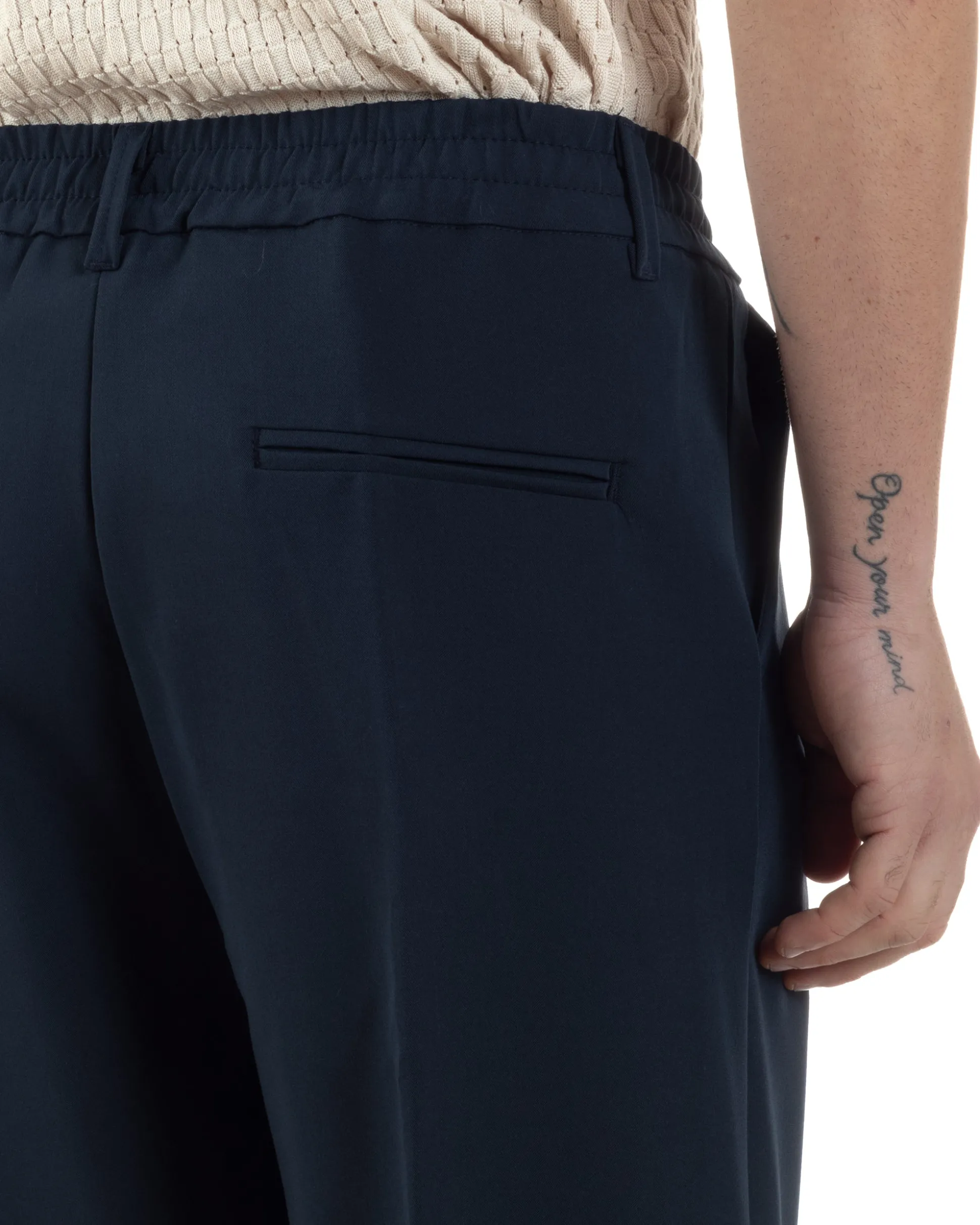 Pantaloni uomo viscosa baggy fondo ampio elastico sul retro abbottonatura allungata blu GIOSAL-P6260A