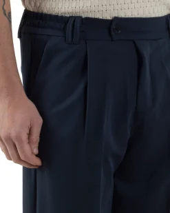 Pantaloni uomo viscosa baggy fondo ampio elastico sul retro abbottonatura allungata blu GIOSAL-P6260A