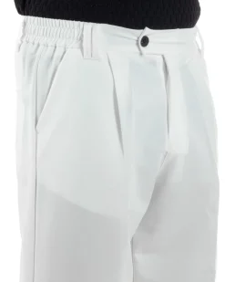 Pantaloni uomo viscosa baggy fondo ampio elastico sul retro abbottonatura allungata bianco GIOSAL-P6259A