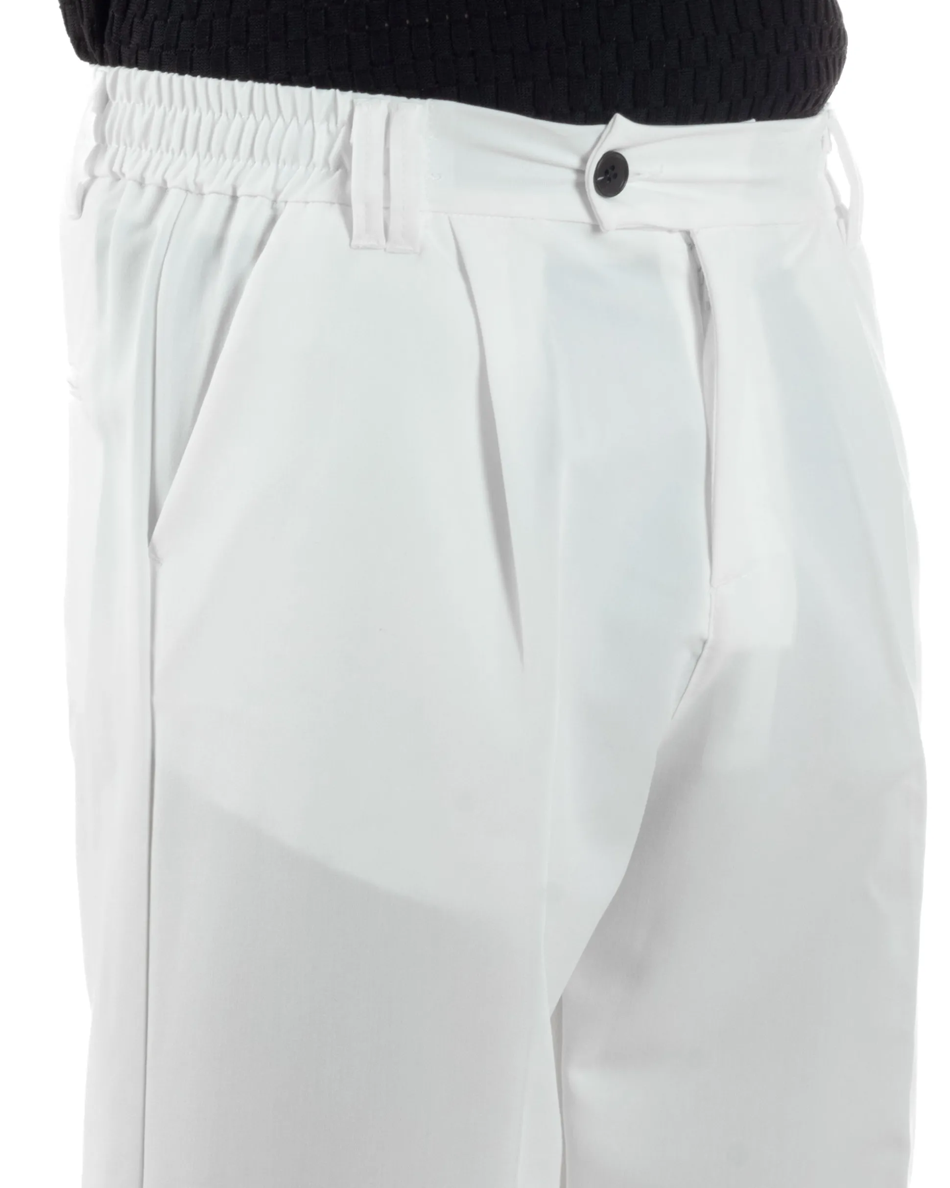 Pantaloni uomo viscosa baggy fondo ampio elastico sul retro abbottonatura allungata bianco GIOSAL-P6259A
