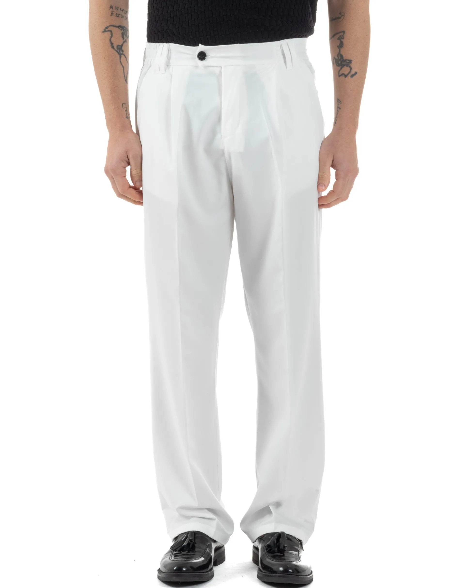 Pantaloni uomo viscosa baggy fondo ampio elastico sul retro abbottonatura allungata bianco GIOSAL-P6259A