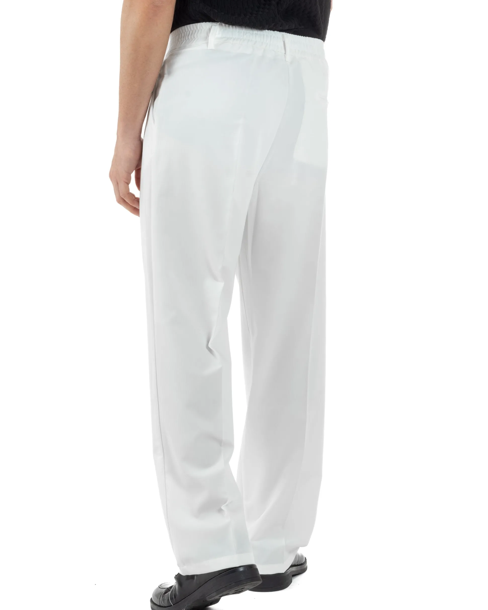 Pantaloni uomo viscosa baggy fondo ampio elastico sul retro abbottonatura allungata bianco GIOSAL-P6259A