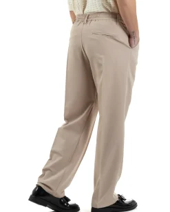 Pantaloni uomo viscosa baggy fondo ampio elastico sul retro abbottonatura allungata beige GIOSAL-P6258A
