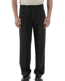 Pantaloni uomo viscosa baggy fondo ampio elastico sul retro abbottonatura allungata nero GIOSAL-P6257A