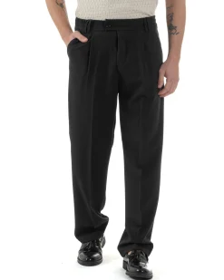 Pantaloni uomo viscosa baggy fondo ampio elastico sul retro abbottonatura allungata nero GIOSAL-P6257A