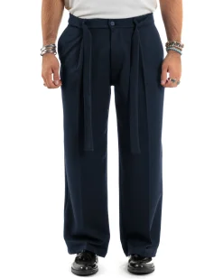 Pantaloni uomo viscosa baggy fondo ampio fusciacca blu GIOSAL-P6487A