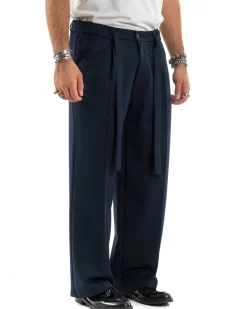 Pantaloni uomo viscosa baggy fondo ampio fusciacca blu GIOSAL-P6487A