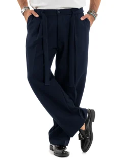 Pantaloni uomo viscosa baggy fondo ampio fusciacca blu GIOSAL-P6487A