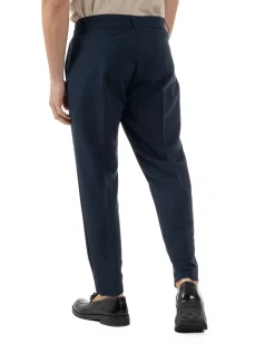 Pantaloni Uomo Viscosa Capri Classico Tasche America Pinces Blu P6225A