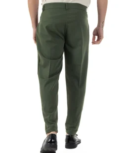 Pantaloni Uomo Viscosa Capri Classico Tasche America Pinces Verde P6229A