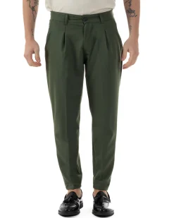 Pantaloni Uomo Viscosa Capri Classico Tasche America Pinces Verde P6229A