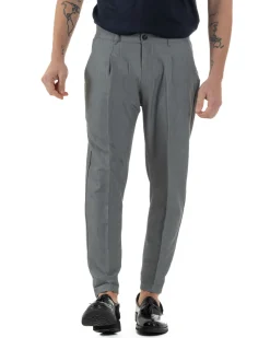 Pantaloni Uomo Viscosa Capri Classico Tasche America Pinces Grigio P6224A