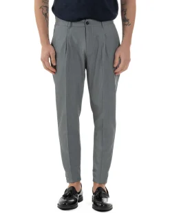 Pantaloni Uomo Viscosa Capri Classico Tasche America Pinces Grigio P6224A
