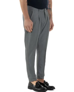 Pantaloni Uomo Viscosa Capri Classico Tasche America Pinces Grigio P6224A