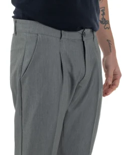 Pantaloni Uomo Viscosa Capri Classico Tasche America Pinces Grigio P6224A