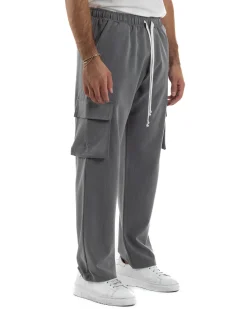 Pantaloni Uomo Viscosa Cargo Baggy Tinta Unita Grigio P6359A