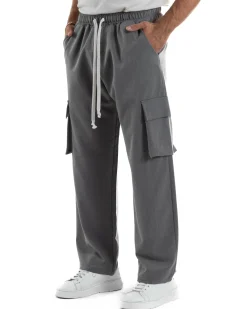 Pantaloni Uomo Viscosa Cargo Baggy Tinta Unita Grigio P6359A