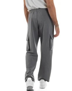Pantaloni Uomo Viscosa Cargo Baggy Tinta Unita Grigio P6359A