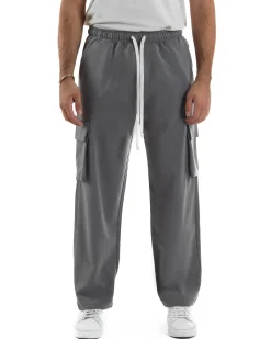 Pantaloni Uomo Viscosa Cargo Baggy Tinta Unita Grigio P6359A