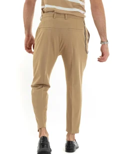 Pantaloni Uomo Viscosa Con Tasca America Con Abbottonatura Allungata Capri Sartoriale Camel GIOSAL-P5980A