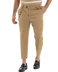 Pantaloni Uomo Viscosa Con Tasca America Con Abbottonatura Allungata Capri Sartoriale Camel GIOSAL-P5980A
