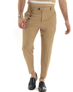 Pantaloni Uomo Viscosa Con Tasca America Con Abbottonatura Allungata Capri Sartoriale Camel GIOSAL-P5980A