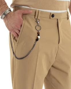 Pantaloni Uomo Viscosa Con Tasca America Con Abbottonatura Allungata Capri Sartoriale Camel GIOSAL-P5980A