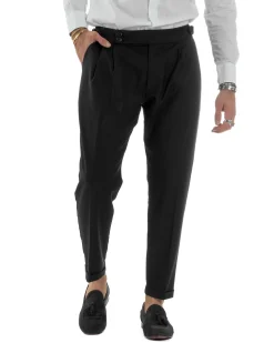 Pantaloni Uomo Viscosa Fibbia Abbottonatura Allungata Gurkha Pants Nero BlackSunday P6379A