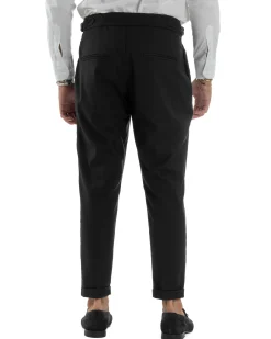 Pantaloni Uomo Viscosa Fibbia Abbottonatura Allungata Gurkha Pants Nero BlackSunday P6379A